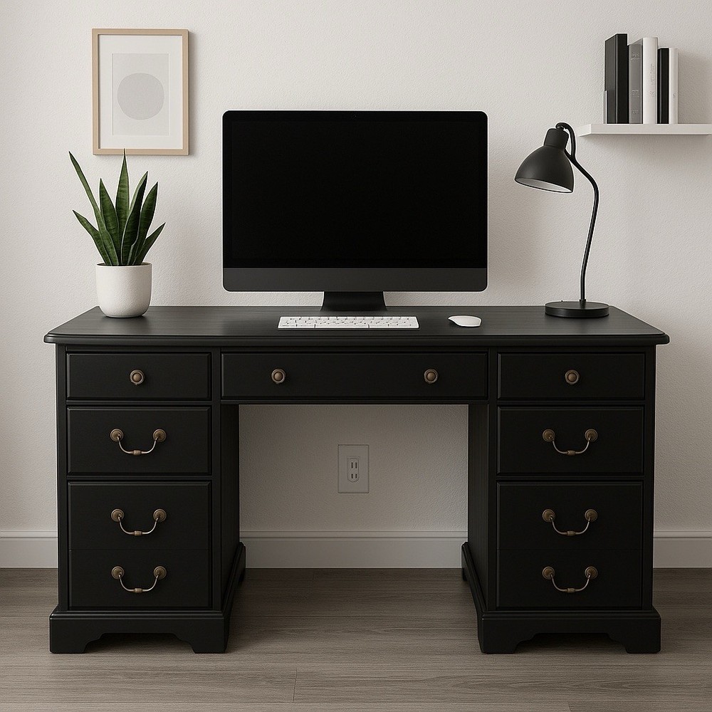 Antique Refinished Black Desk - Original Hardware, Desk/Vanity