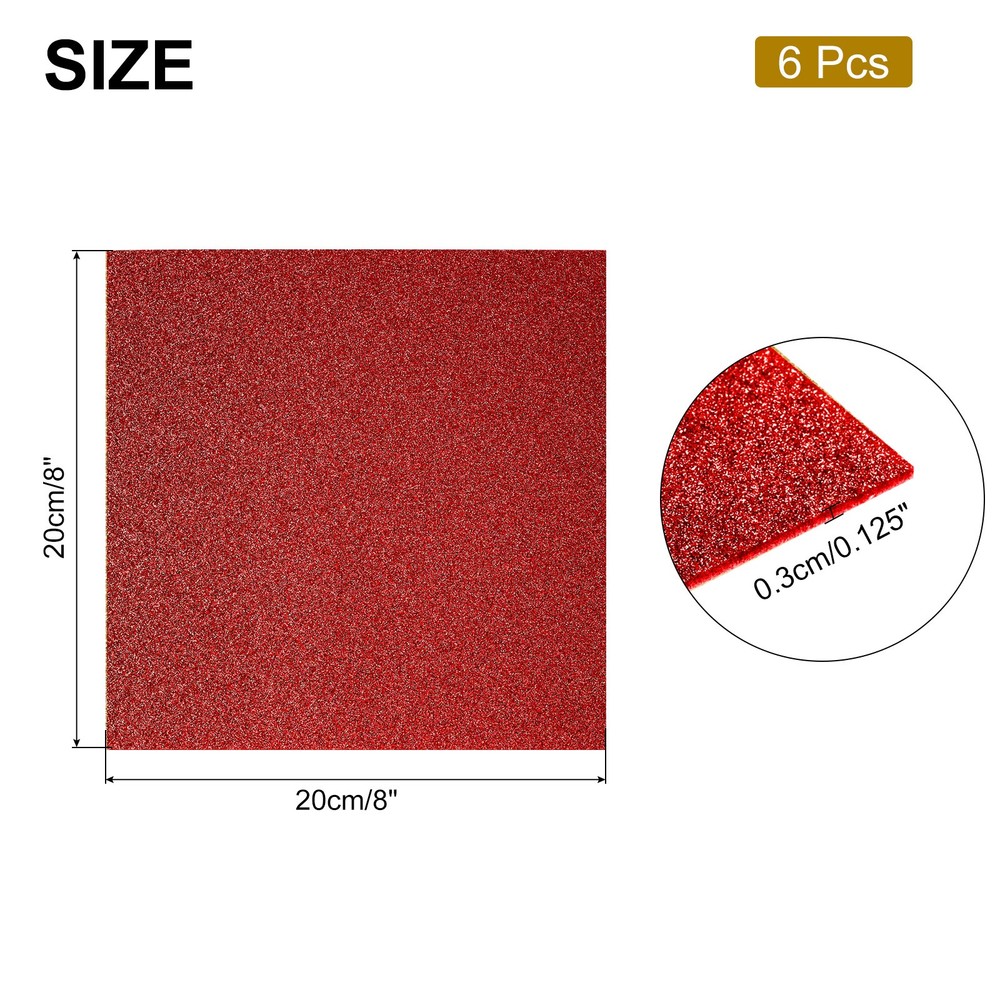 6Pcs Red Glitter Acrylic Sheets 1/8" Thickness 8" x 8" PMMA Sheets
