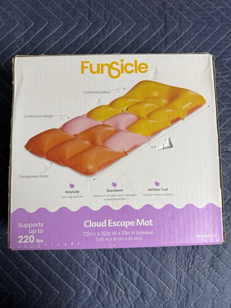 FunSicle Cloud Escape Mat Inflatable Float 72x32x10in Orange Pink 220lbs