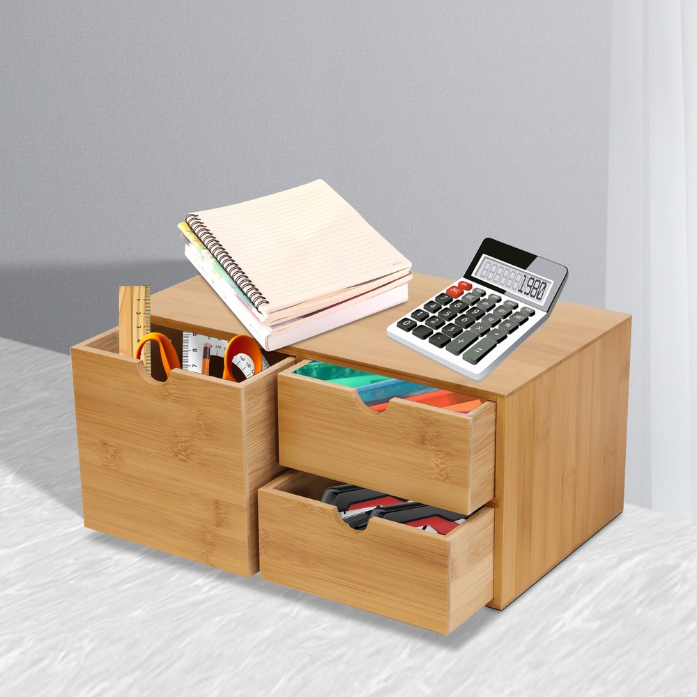 Bamboo Desk Organizer Drawer Tabletop Storage Organization Box Home