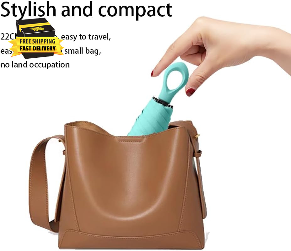 Mini Sun Travel Umbrella Ring Handle Coating Layer Fabric Compact Folding Purse