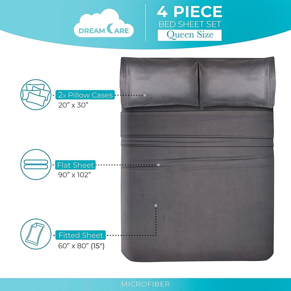 Deep Pocket Sheets Microfiber Sheets Bed Sheets Set 4 Piece Bedding Sets Queen
