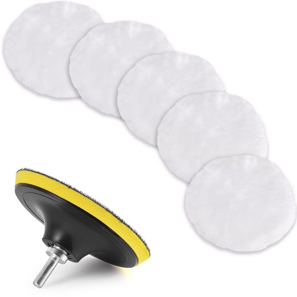 7 Piece 3 Inch Wool Buffing Pad, Drill Buffer Connecting M10 Drill Adapter, Buff