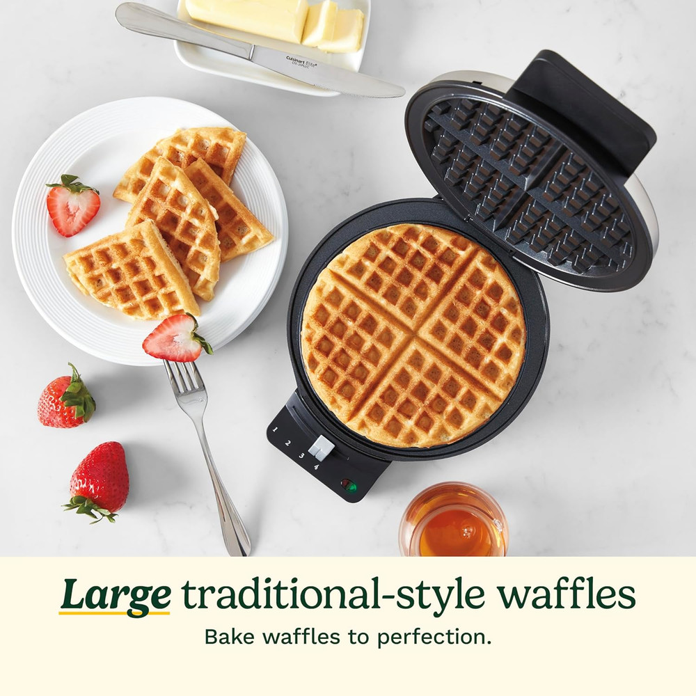 Cuisinart Waffle Maker, 1250W round Classic Waffle Iron, 5-Setting Adjustable Br