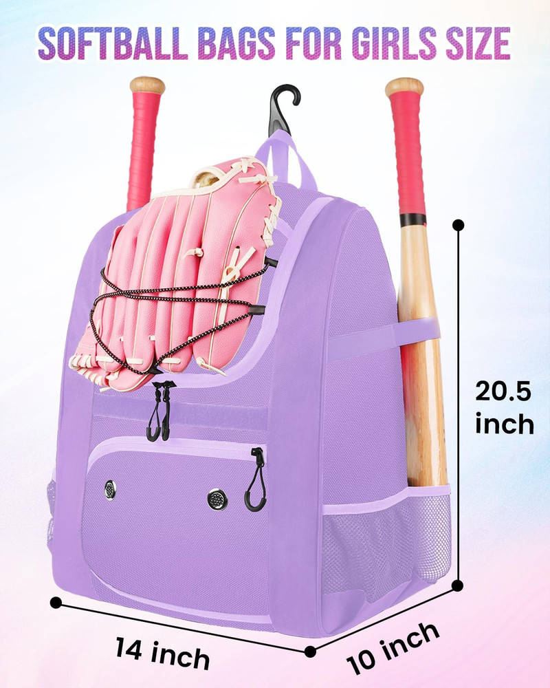 Softball Bag, Lightweight Baseball Backpack with Shoe Compartment, Baseball Bag