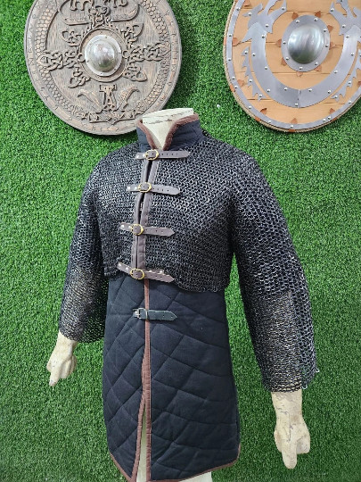 Chainmail Half Shirt – Riveted & Solid Rings, Open with Leather