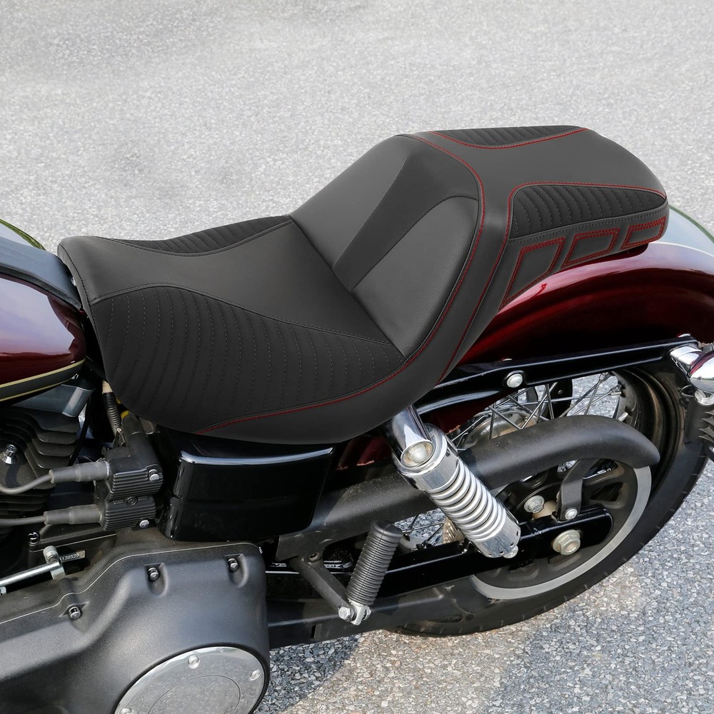 Microfiber Leather Dyna Motorcycle Seat 2006-2017 Red Stitching