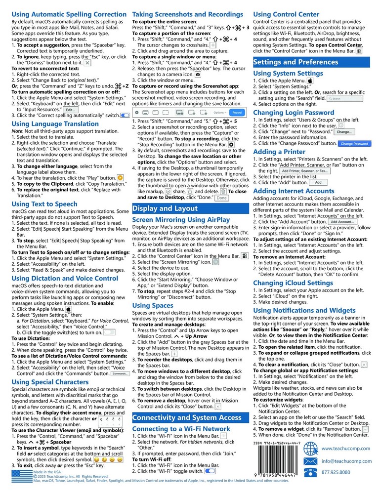 macOS Training Guide Quick Reference Card 4 Page Tutorial Cheat Sheet (Mac OS)