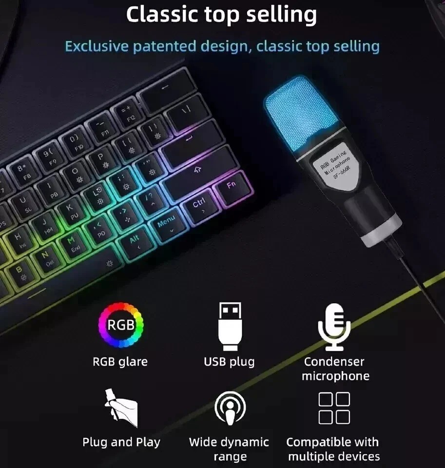 Gaming Microphone USB Computer Microphone for PC Mac PS4/5 Condenser Podcast RGB