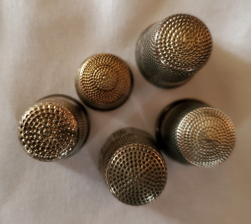 Sewing Memorabilia 5 Antique Sterling Silver Thimbles Assorted Makers