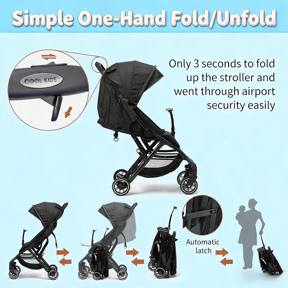 Portable Lightweight Umbrella Stroller with Automatic Fold & Sun Canopy