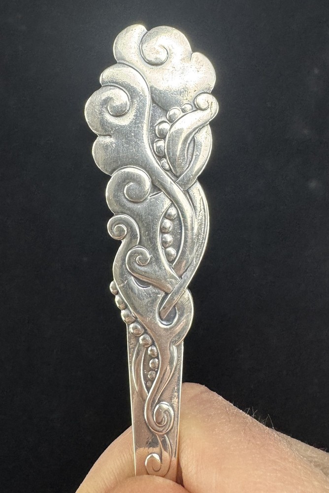 1916 Large Danish Silver Serving Spoon Tang Pattern Seaweed