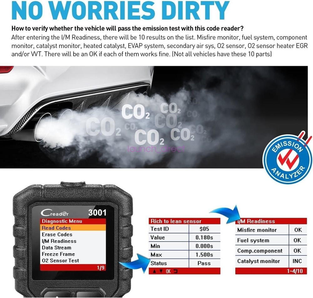 LAUNCH CR3001 Automotive OBD2 Scanner Code Readers Check Engine Diagnostic Tool*