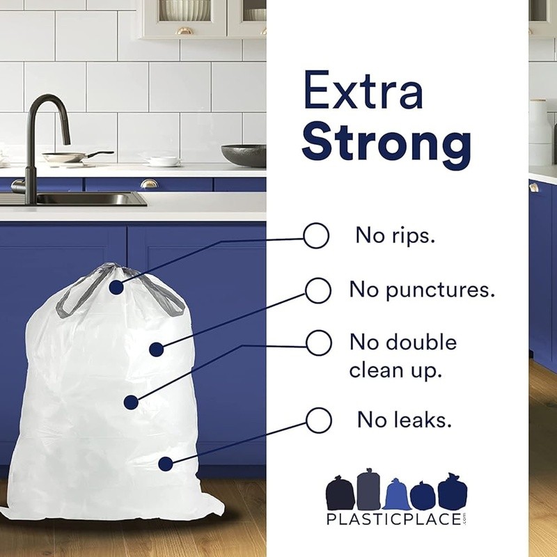 Durable Trash Bags Strong Drawstring Multi-Purpose Eco-Friendly 10-10.5 Gallon