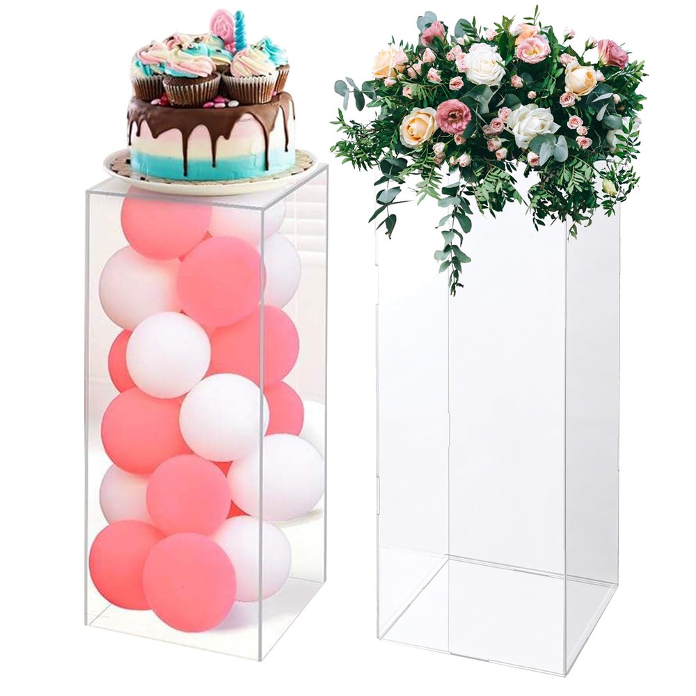2Pack Large Premium Clear Rectangle Acrylic Deacor Display Pedestal Riser Stands