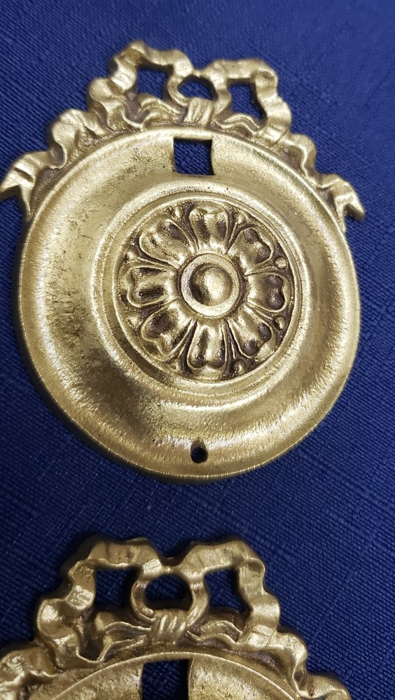 4 Restored Solid Brass Ornate Bed Bolt Covers 2 1/4" x 3" GS00400