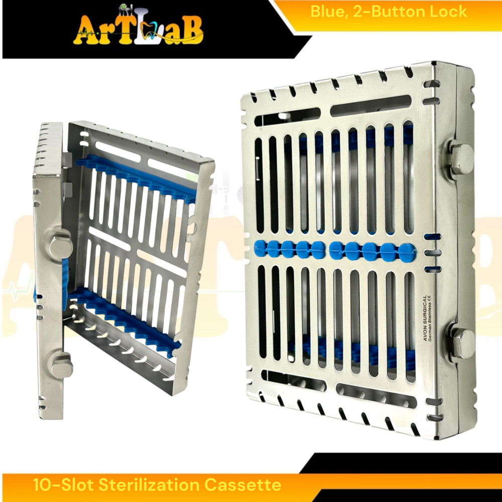 6 Count - Sterilization Cassettes for 10 Instruments, Detachable, 2-Button Lock