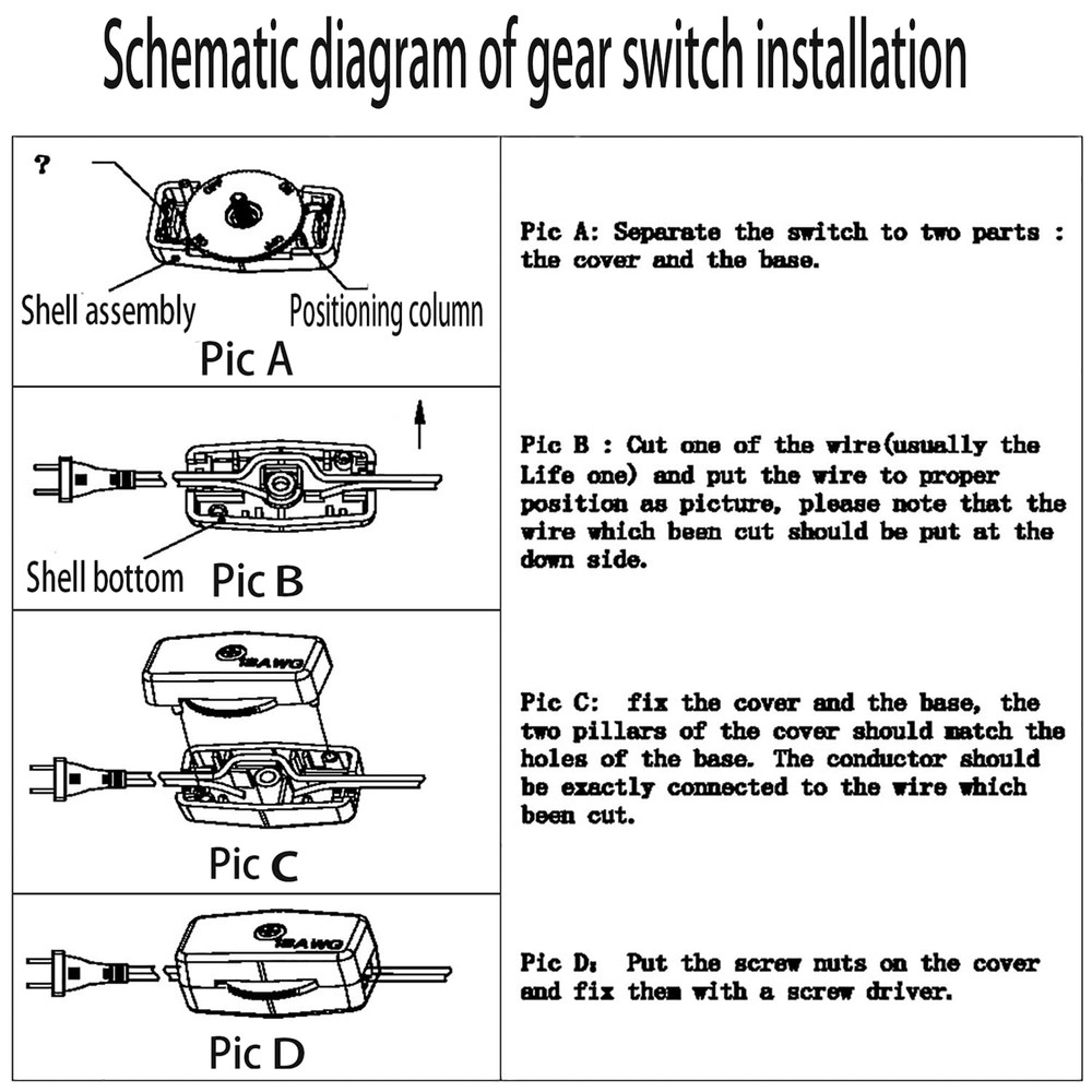 Inline Rotary Cord Switch Replacement Gear Rotary Switch Direct Plug-In Light Wi