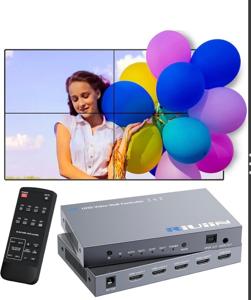 Video Wall Controller 2x2, HDMI 4K Input TV Wall Controller with 12 Modes