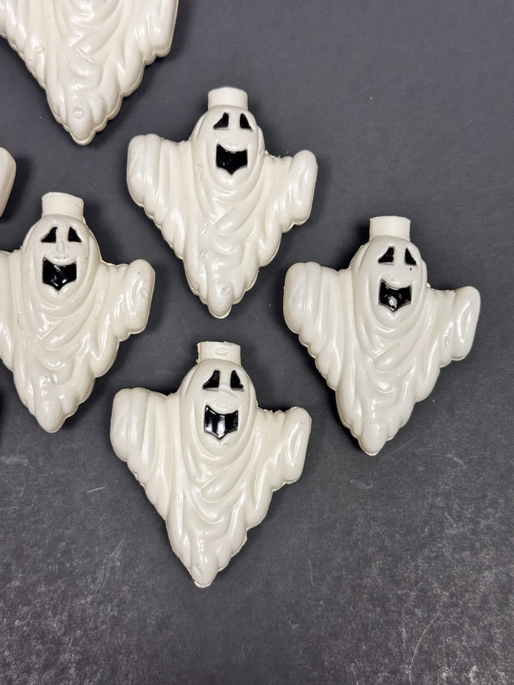 8 Vintage Halloween Plastic Blow Mold Ghost String Light Covers 2.25”