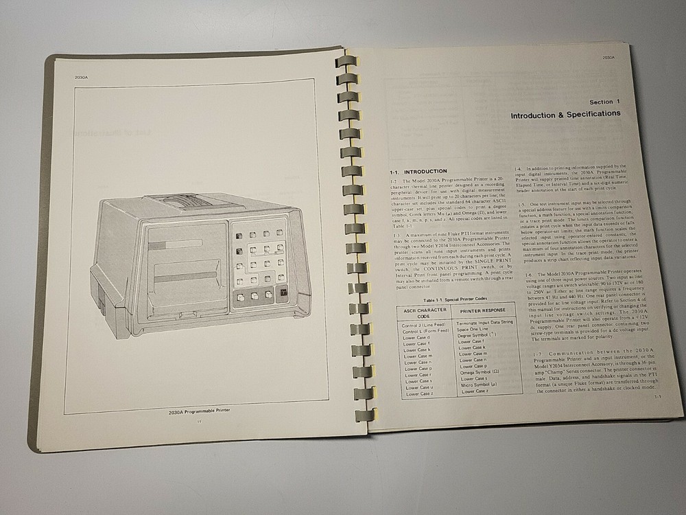 Fluke Model 2030A ~ Programmable Printer Instruction Manual ~ PN: 504035