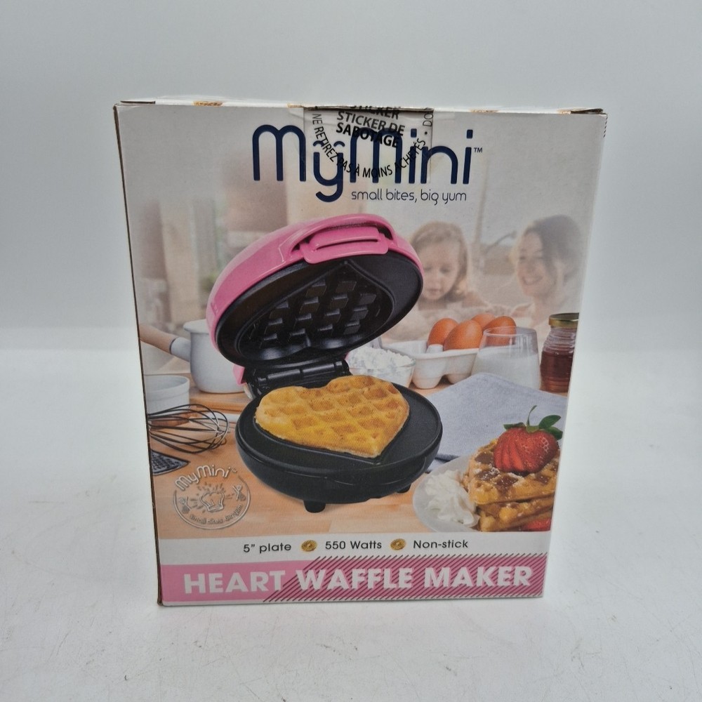 Compact Waffle Maker Heart Shaped MyMini Nostalgia Small Space Non Stick Surface