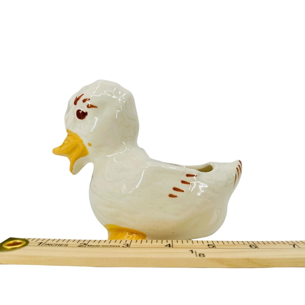 Vintage Ceramic Duck Planter White Yellow Spring Easter Summer 5" 1950's