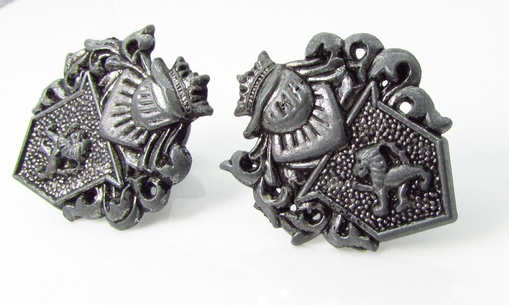 Bean Back Pewter Cufflinks with Knight and Shield Crest