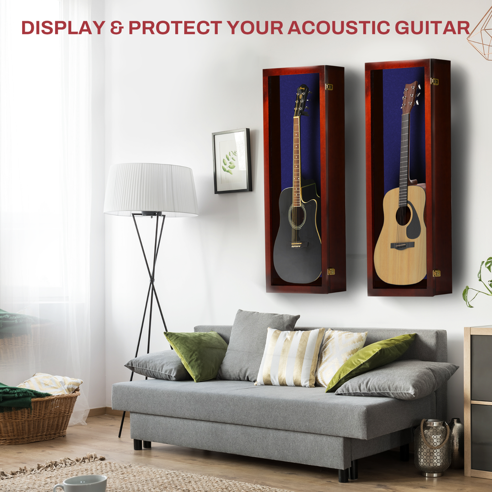 Guitar Display Case Acoustic Guitars Display CHERRY with BLUE FELT