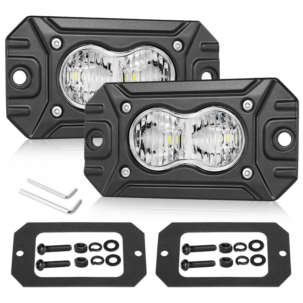 Wide Drive Flood Diffused White Rectangle LED Lights Pair Kit 4" 40W Flush Mount