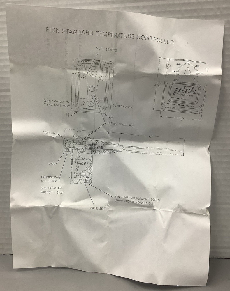 Pick Heaters 20D22 Pneumatic Temperature Controller (B669)