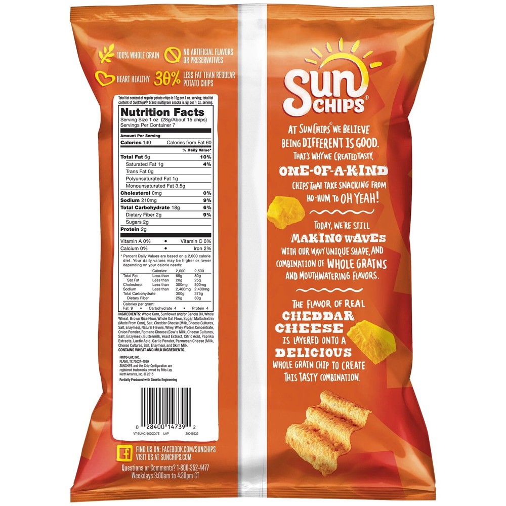 2 Pack Sun Chips Harvest Cheddar Multigrain 7oz Each ( 14 Oz Total order)