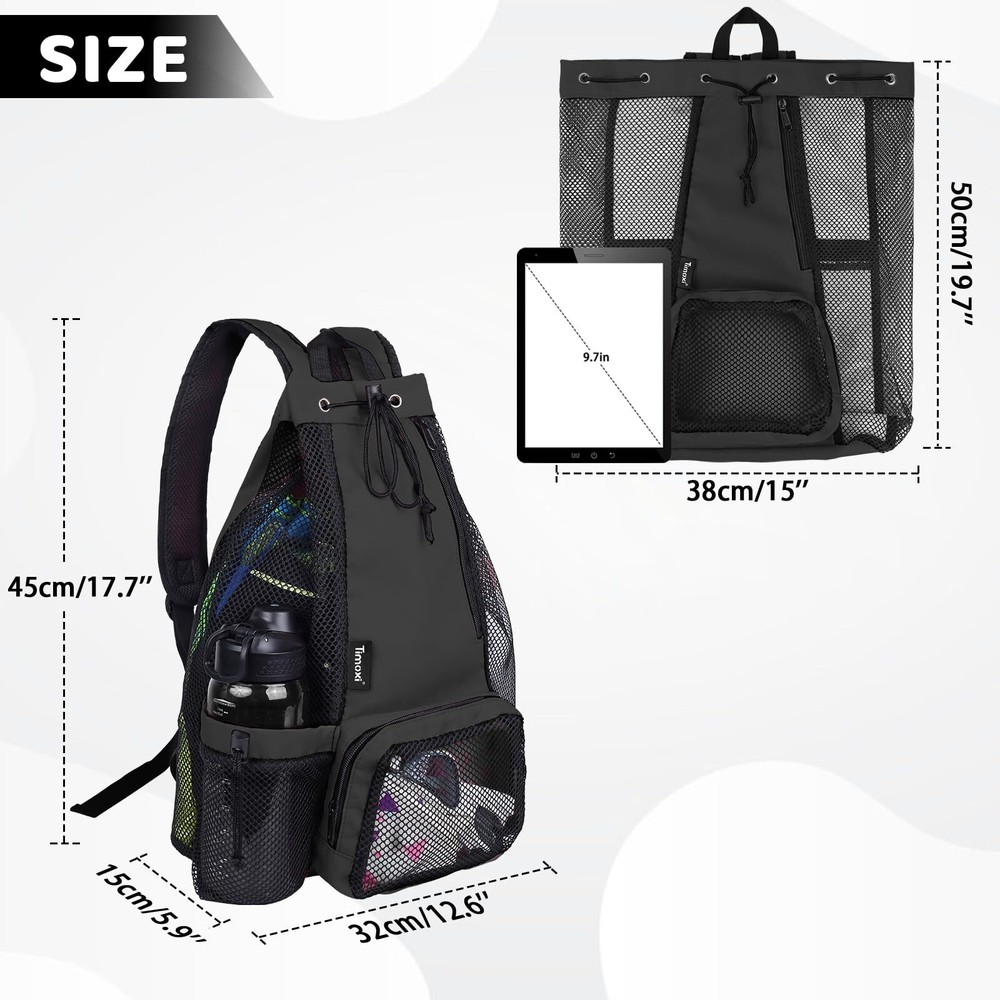Swim Bag Beach Backpack with Padded Shoulder Strap Mesh Backpack with Wet Poc...