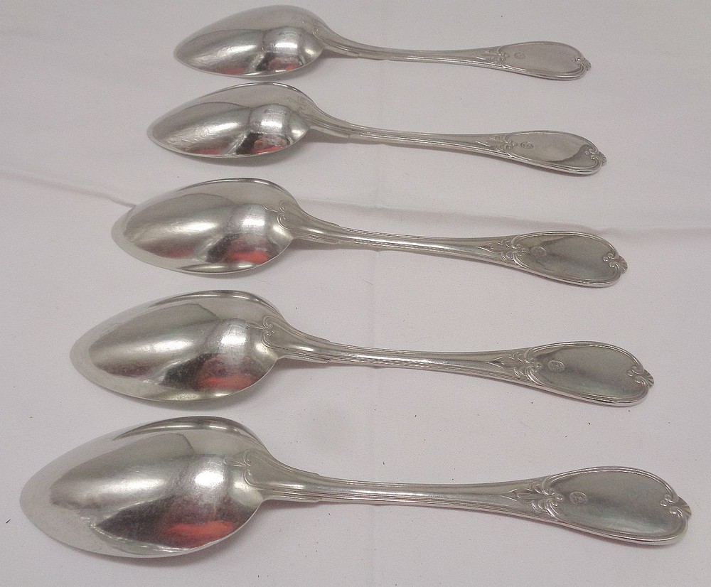 ALPACA nickle silver 5 Olive pattern tablespoons serving spoons
