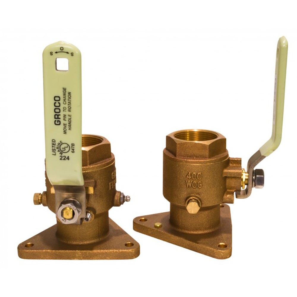 GROCO FBV-1000 1" Bronze Tri-Flanged Ball Valve/Seacock, Full Flow