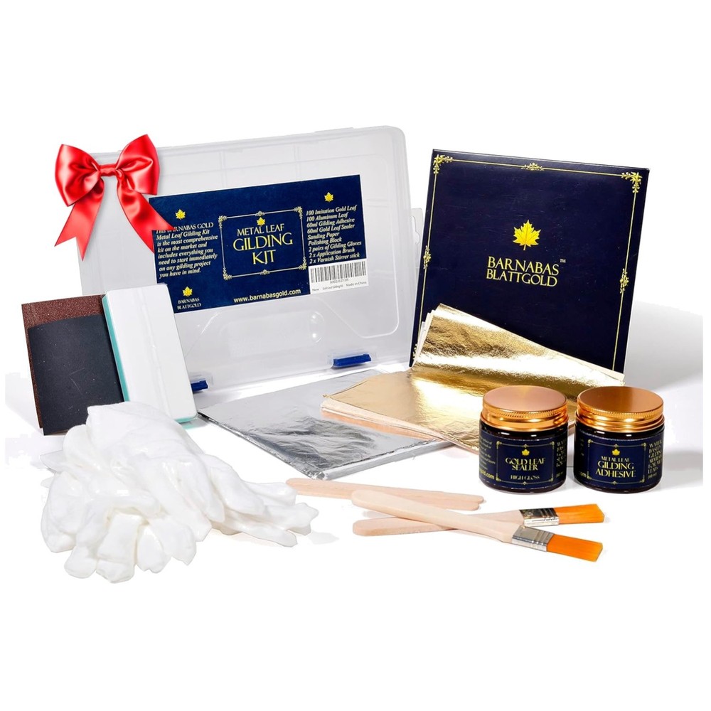 Barnabas Gilding Kit - 100 Sheets Gold/Silver Leaf, Adhesives & Tools
