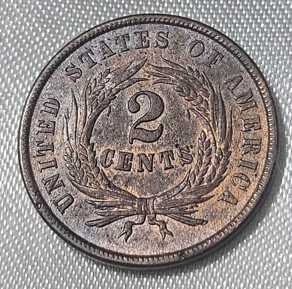 1864 2 CENT PIECE XF / AU