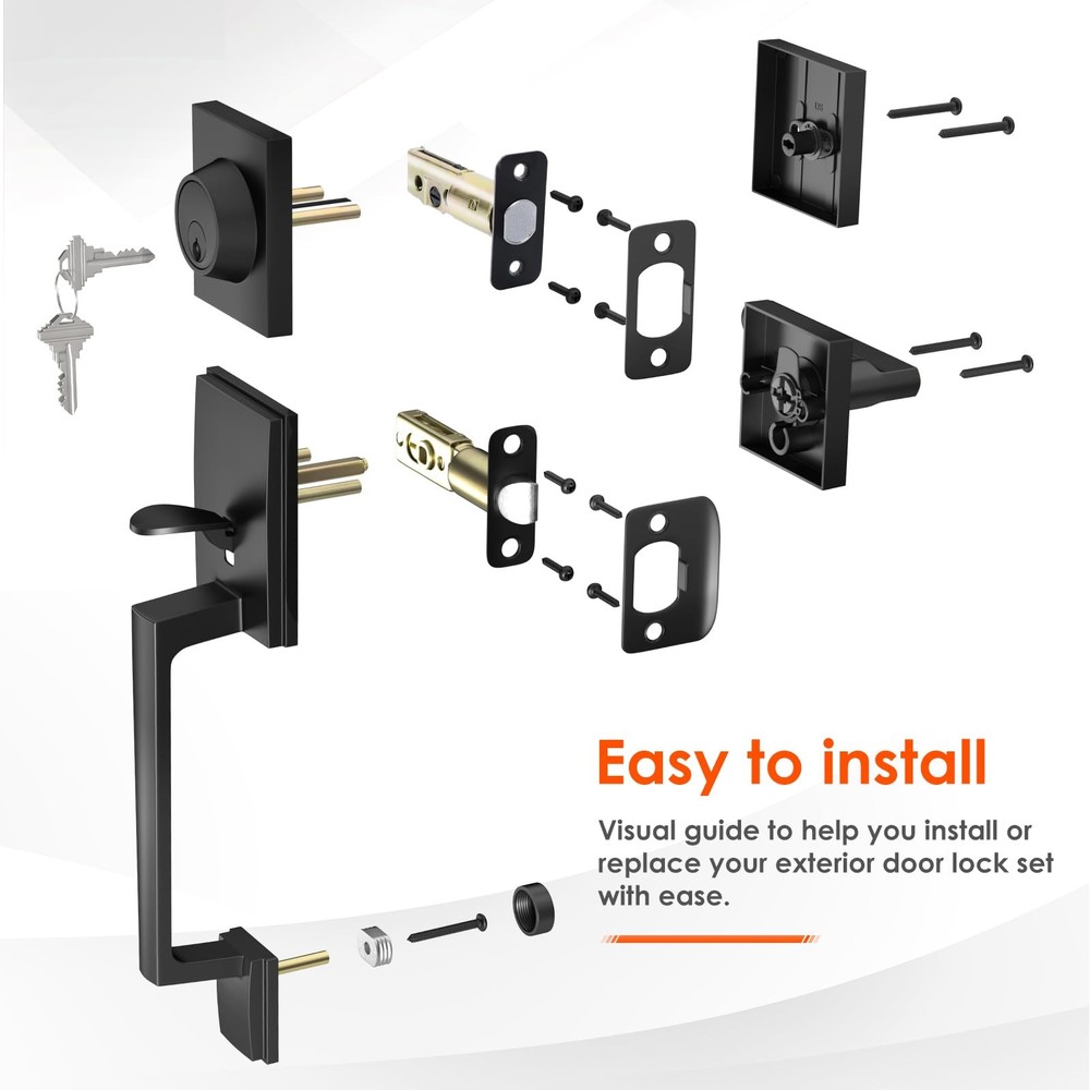 Haidms Black Front Door Handle Square with Deadbolt, Matte