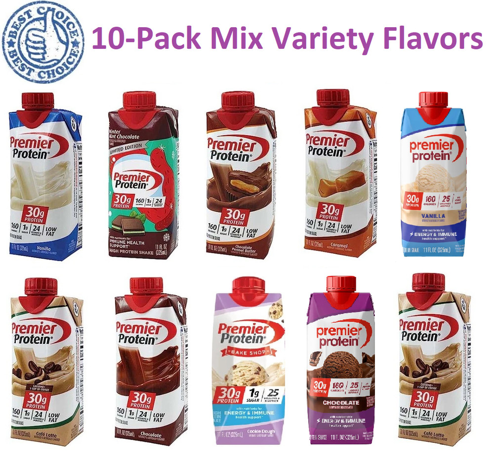 Premier Protein Shake Sampler Variety Mixed Assorted Flavors (10-Pack)