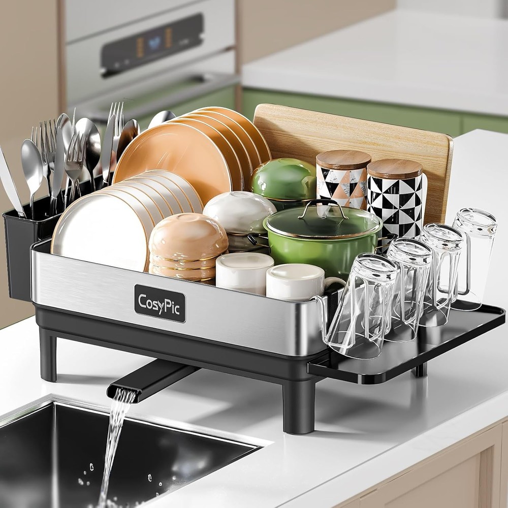 Dish Rack, Thickened High Quality 304 Stainless Steel Dish Drying Rack, Black