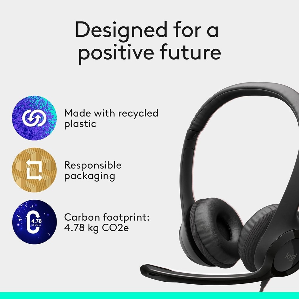 Comfortable H390 Noise-Canceling USB Headset with Adjustable Headband - Black