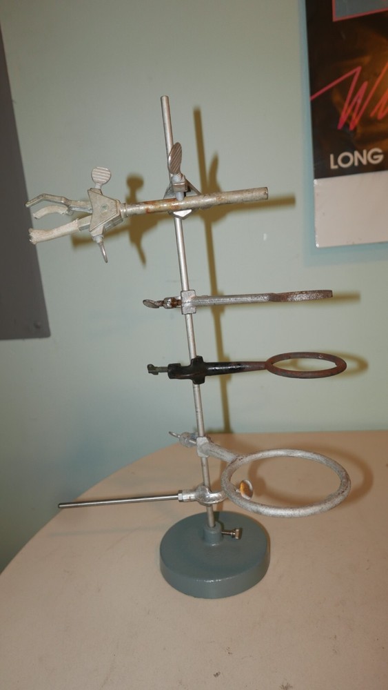 Small Round Lab Stand Base + Accessories Steam Punk Art