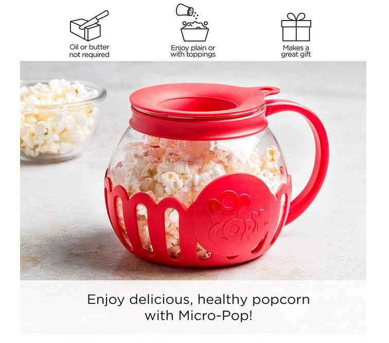 Ecolution Original Microwave Micro-Pop Popcorn Popper Borosilicate Glass Red 1.5