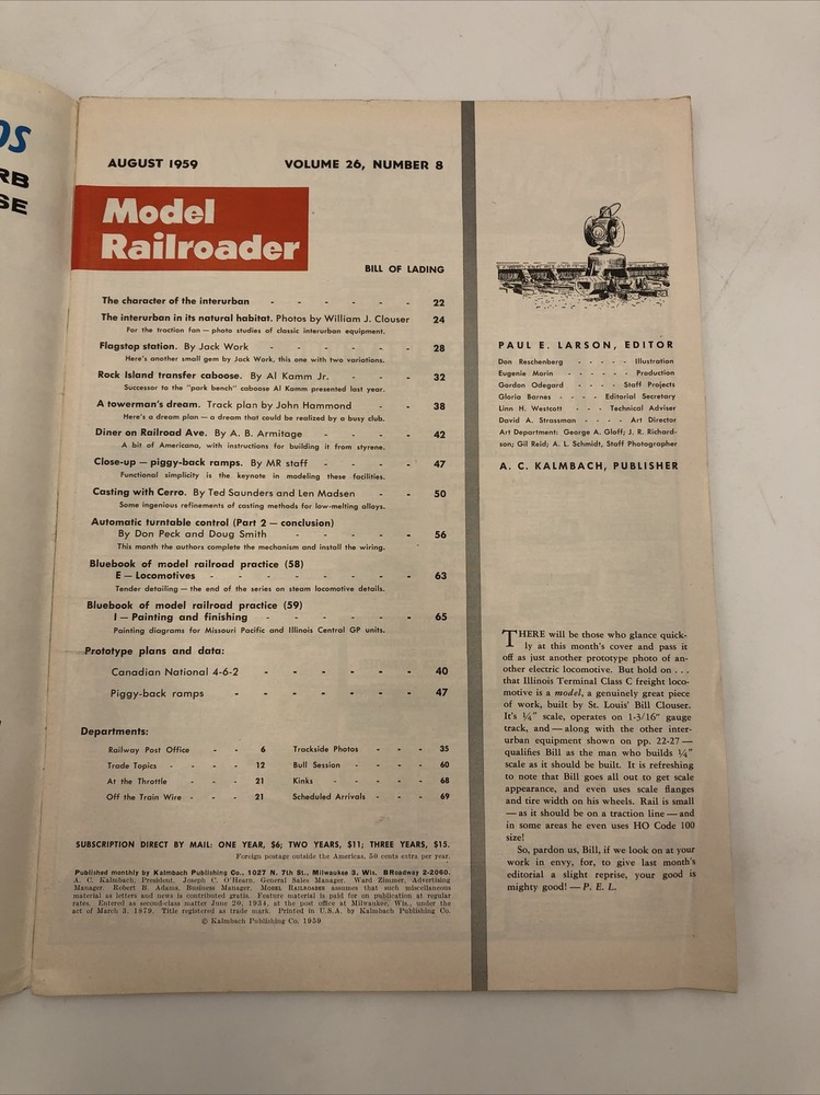 Model Railroader Magazine August 1959