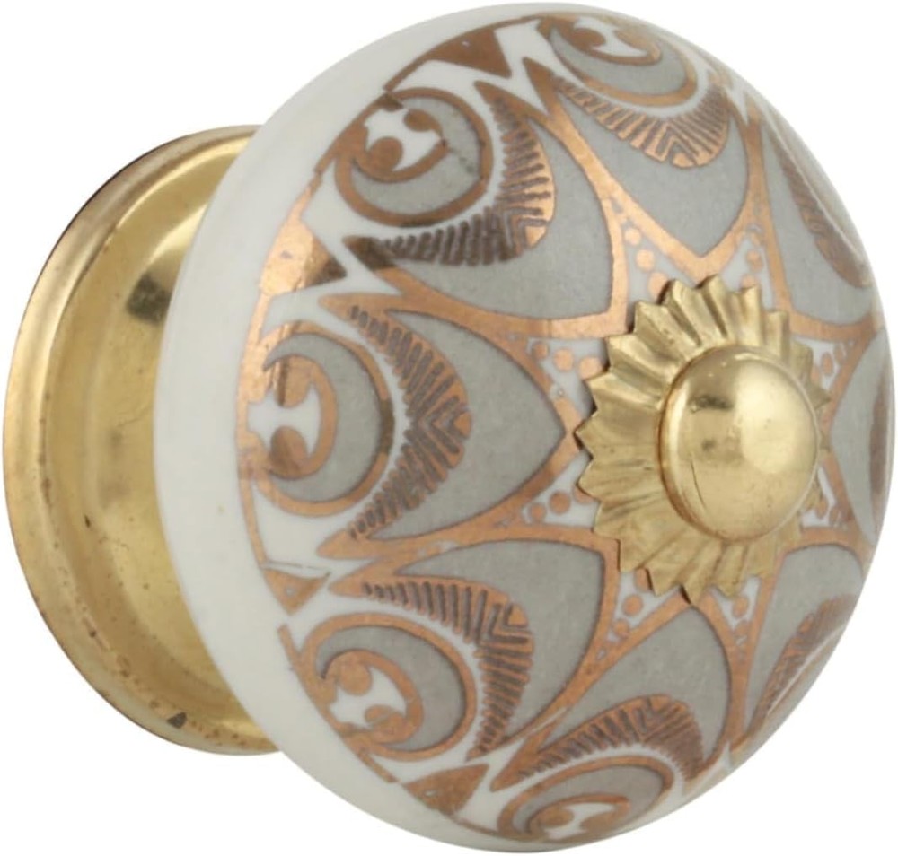Ceramic Knobs for Cabinets and Drawers Handmade Gold Grey Dresser Pull Handle...