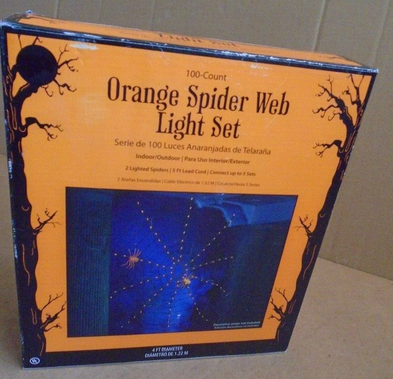 Halloween Orange Spider Web Light Set 4ft. Black Wire