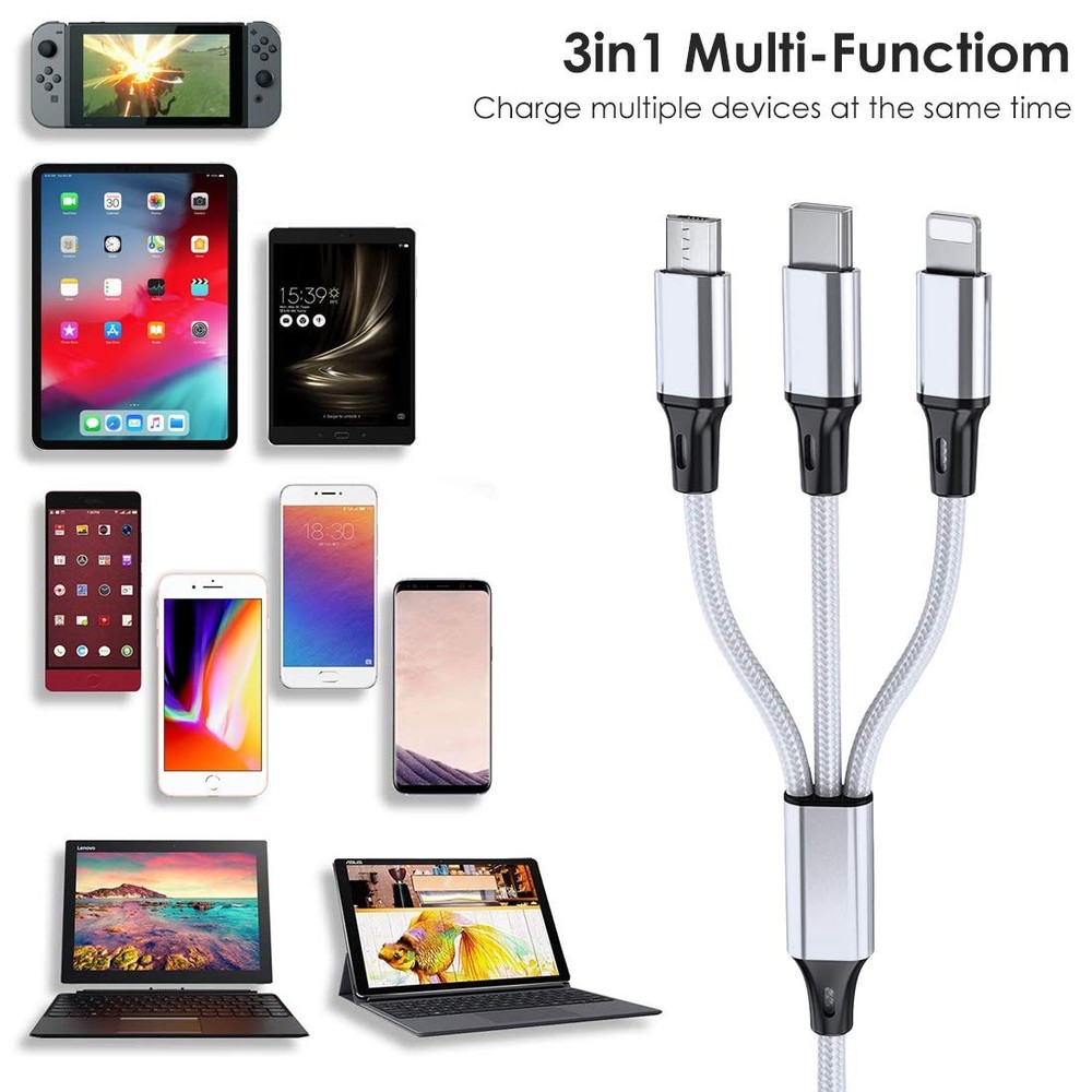 Multi Charging Cable, 10ft 2Pack Phone Charger Cable 10 feet, Silver