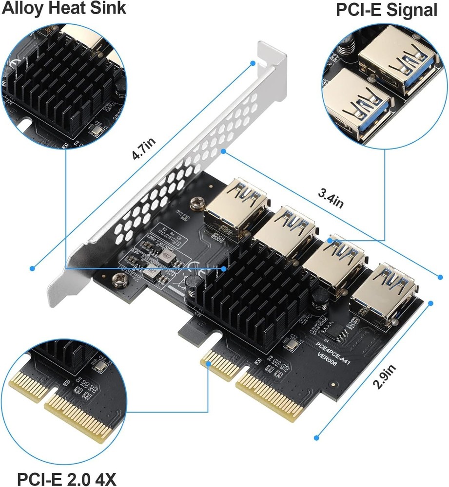 Expand Your GPU Potential with PCI-E 4X to 4 PCIe Riser Card for Superior Mining