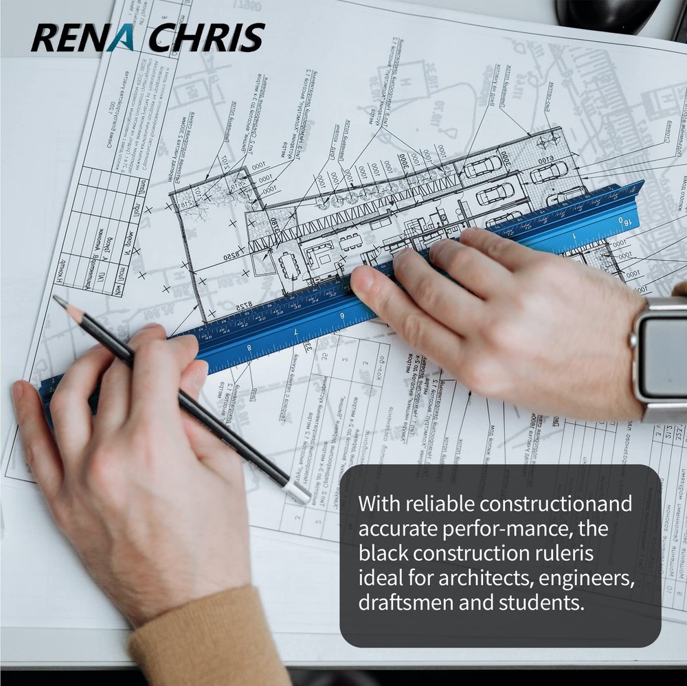 Rena Chris 2PCS Architectural Scale Ruler: 12" Imperial Aluminum Triangular S...