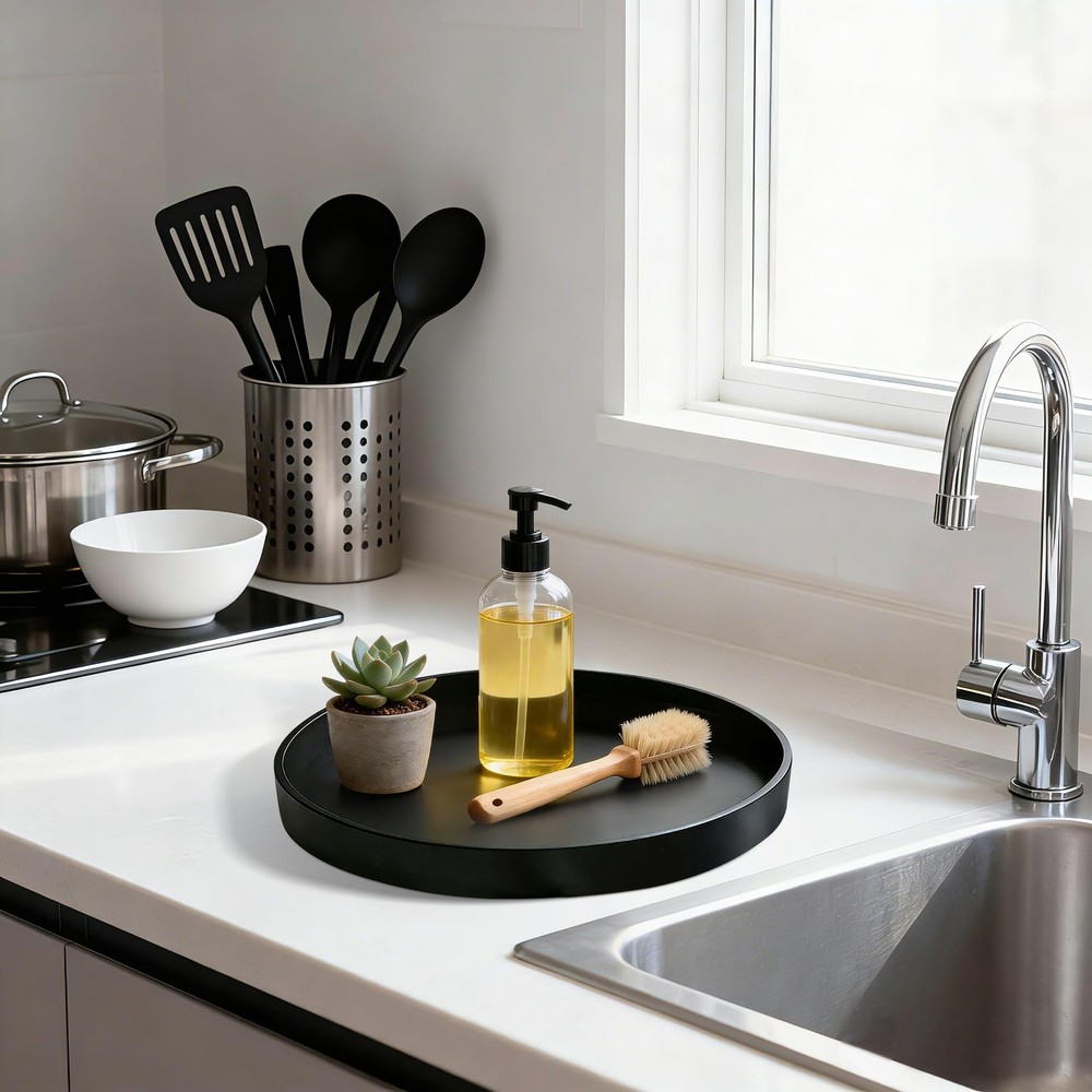 Blaucasa Bathroom Vanity Tray, 1 Pack 9" ABS Black Round 9",